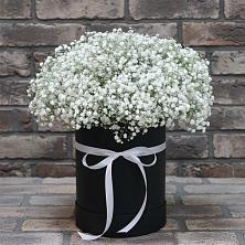Цветочная композиция из Гипсофила в шляпной коробке в Сухобузимском